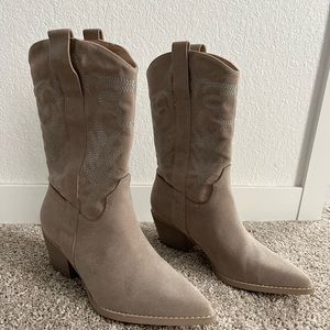 Light tan suede cowboy style boots